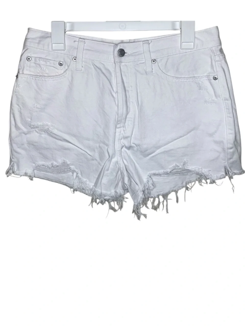 PISTOLA White Denim Distressed Raw Frayed Hem Jean Shorts